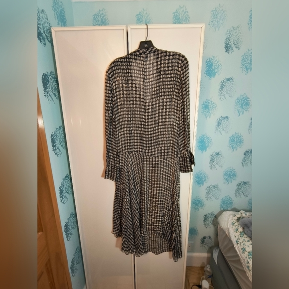 Theory Mesh Polka Dot Assimmetrical Midi Dress Sz L See Through With The Flow - Picture 11 of 16